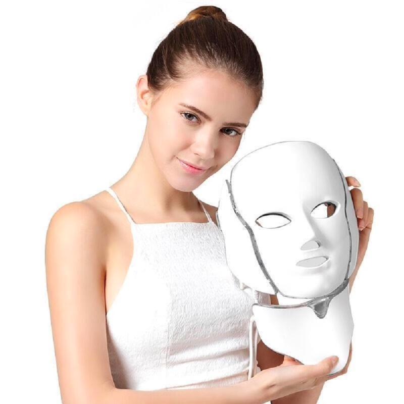 Photon Facial LED Light Therapy Mask with seven different color LEDs built-in, each treating various skin conditions such as wrinkles, acne, pigmentation, and more. Switch through the colors to treat your skin in different ways.
