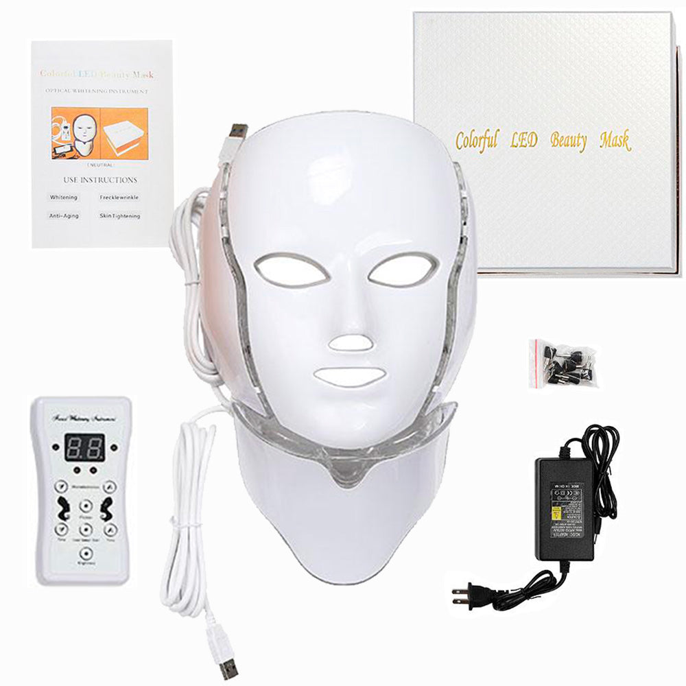 7 Colors Photon LED Beauty Facial Light Therapy Mask With Neck For Skin Rejuvenation Wrinkle Anti Acne Treatment